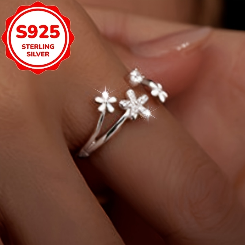 Women's S925 Sterling Silver Daisy Flower Ring, Gift Idea